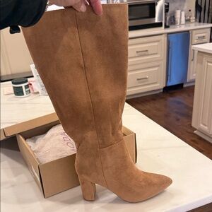 TOP Moda Camel Suede Knee-High Block Heel Boots women’s 7.5
